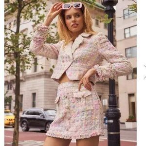 NWT LoveShackFancy Patrick Tweed Jacket and Nate Skirt Set Pink Dream XS 2 4